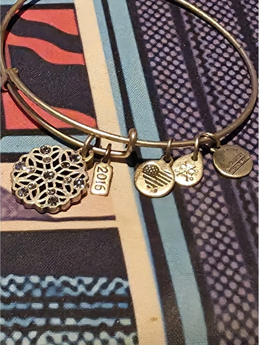Alex and Ani 2016 Snowflake with blue stones adjustable bangle bracelet